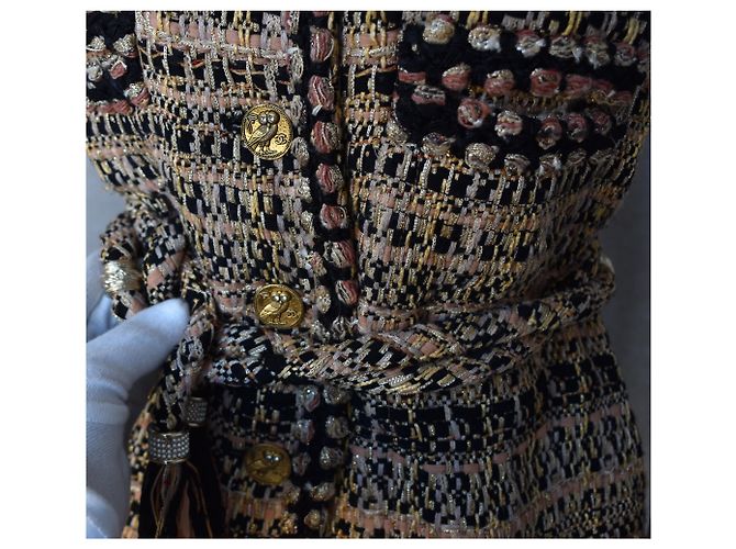 Chanel Tweed Weste Jacke mit Gürtel Mehrfarben - Ansicht 5