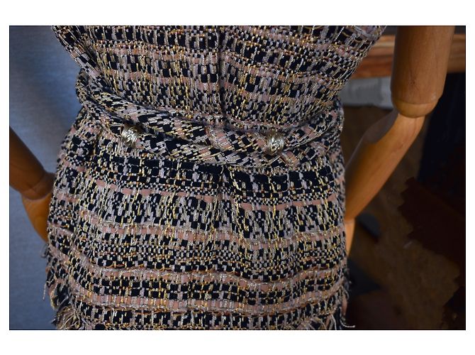 Chanel Tweed Weste Jacke mit Gürtel Mehrfarben - Ansicht 6