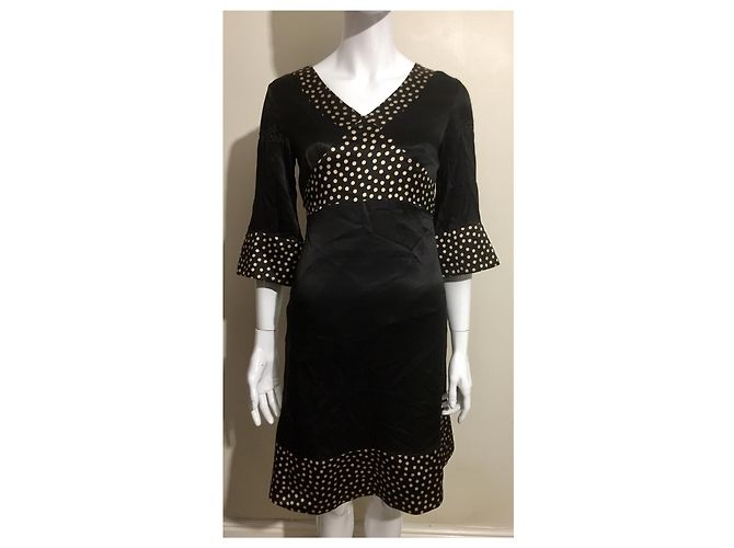 Diane Von Furstenberg DvF Vintage Neuauflage Kleid mit Polkadots Schwarz Beige - Ansicht 2