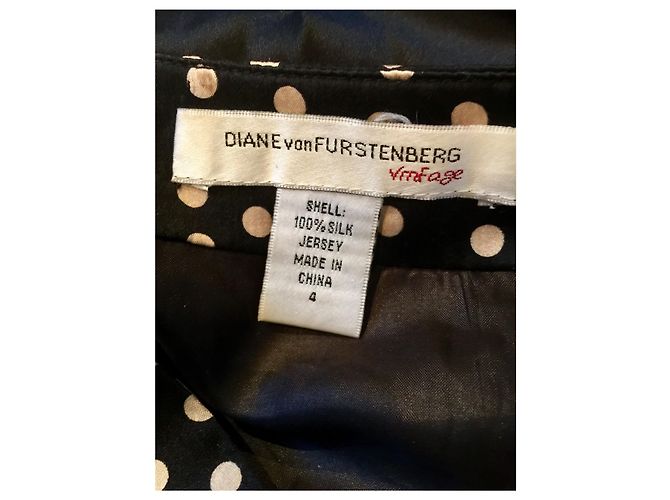 Diane Von Furstenberg DvF Vintage Neuauflage Kleid mit Polkadots Schwarz Beige - Ansicht 5