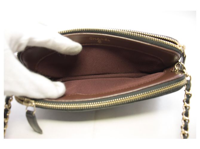 Wallet On Chain Borsa a tracolla CHANEL in pelle di agnello con catenina a catena foderata WOC Nero - vista 11