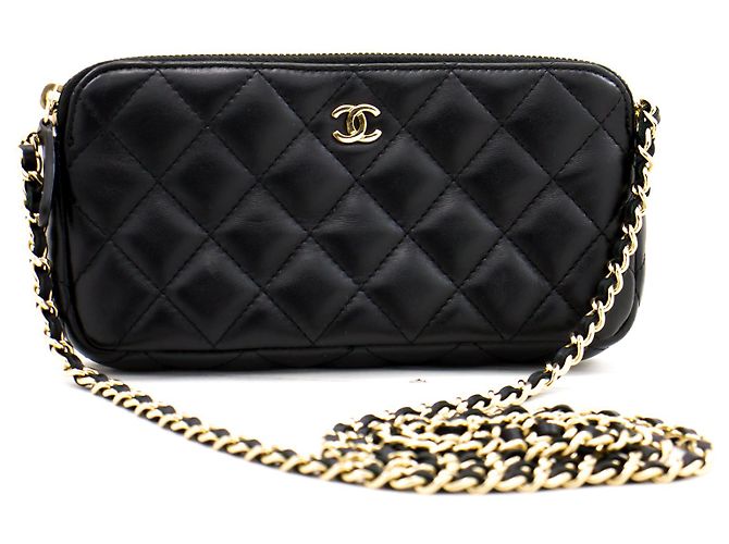 Wallet On Chain Borsa a tracolla CHANEL in pelle di agnello con catenina a catena foderata WOC Nero - vista 2