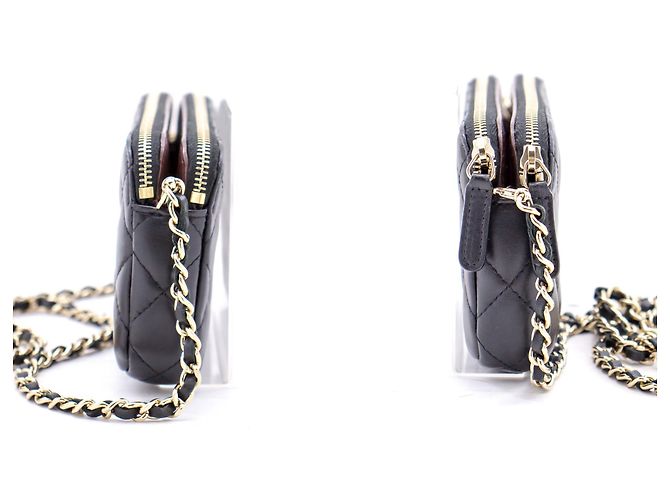 Wallet On Chain Borsa a tracolla CHANEL in pelle di agnello con catenina a catena foderata WOC Nero - vista 5