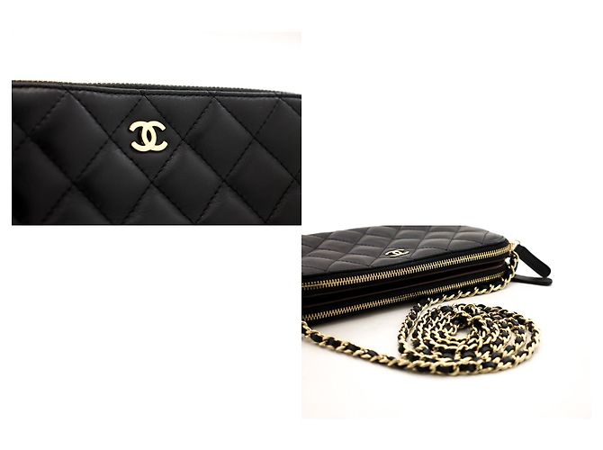 Wallet On Chain Borsa a tracolla CHANEL in pelle di agnello con catenina a catena foderata WOC Nero - vista 7