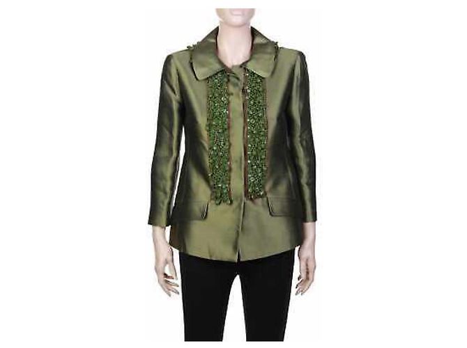 Miu Miu Giacca in seta con decoro in perle Verde - vista 2