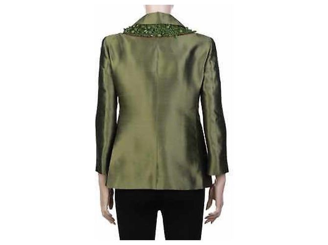 Miu Miu Giacca in seta con decoro in perle Verde - vista 3