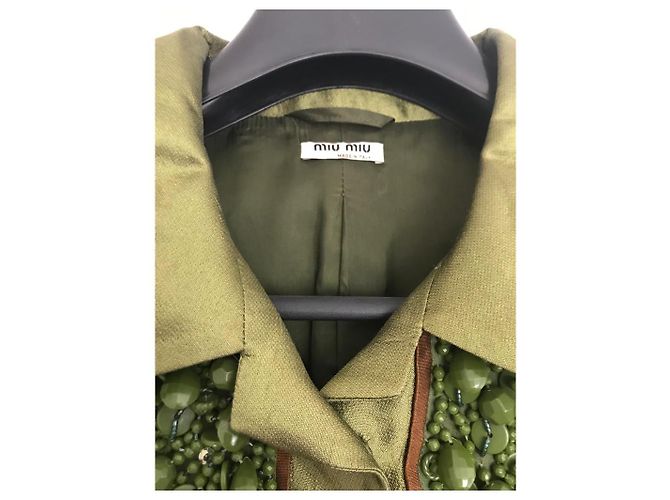 Miu Miu Giacca in seta con decoro in perle Verde - vista 4