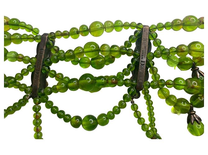 Girocollo Christian Dior con perline in metallo verde - vista 4