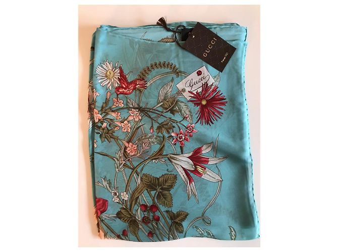 Sciarpa Gucci in seta con stampa floreale turchese - vista 2