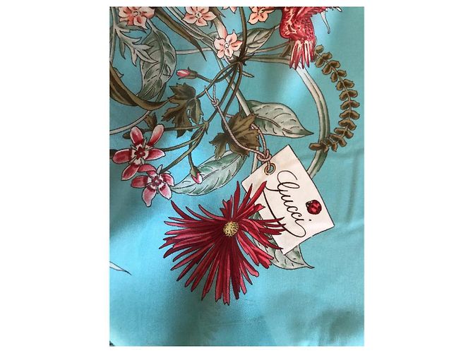 Sciarpa Gucci in seta con stampa floreale turchese - vista 3