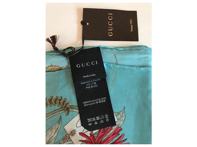 Sciarpa Gucci in seta con stampa floreale turchese - vista 4