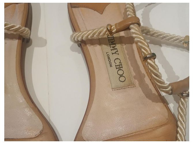 Jimmy Choo flache Sandalen beige Leder Größe 37 - Ansicht 11