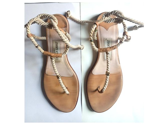 Jimmy Choo flache Sandalen beige Leder Größe 37 - Ansicht 2