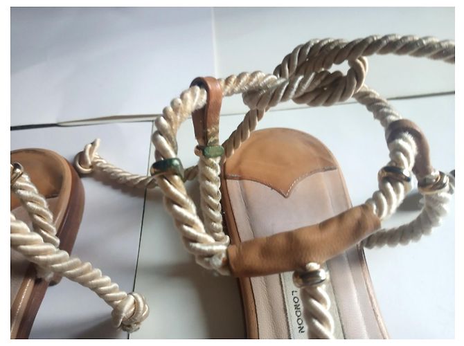 Jimmy Choo flache Sandalen beige Leder Größe 37 - Ansicht 3