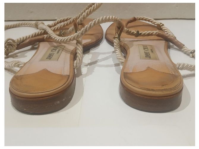 Jimmy Choo flache Sandalen beige Leder Größe 37 - Ansicht 5