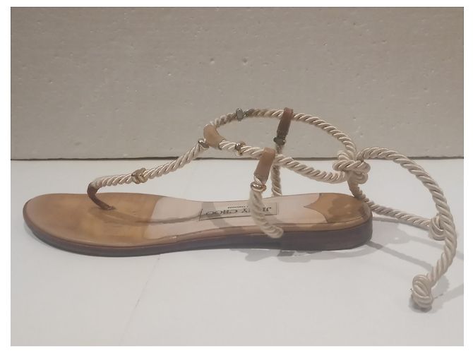 Jimmy Choo flache Sandalen beige Leder Größe 37 - Ansicht 7