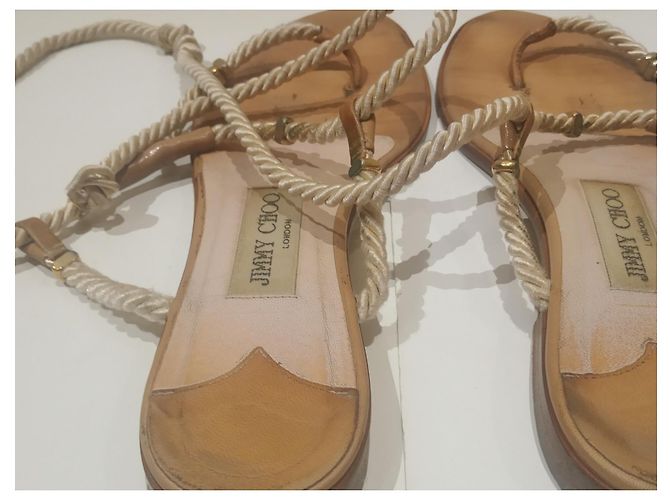 Jimmy Choo flache Sandalen beige Leder Größe 37 - Ansicht 8