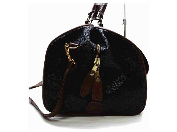 Mulberry Duffle grande preto x marrom com alça Travel Boston - vista 7