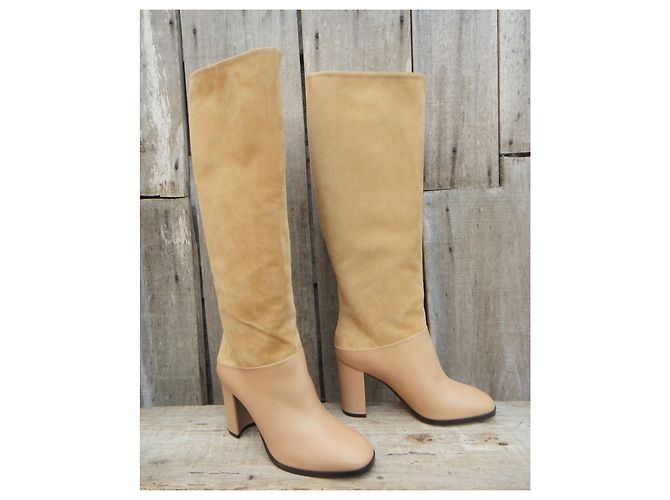 Botas Moreschi Fabiola de camurça e couro bege - vista 3