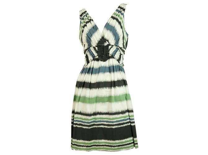 BCBG Max Azria Blu Verde Grigio Strisce Abito Mini Lunghezza Senza Maniche taglia XS Multicolore - vista 6