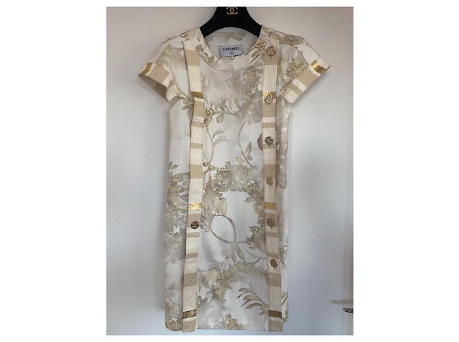 Vestido Chanel de algodón y piel blanco - vista 2
