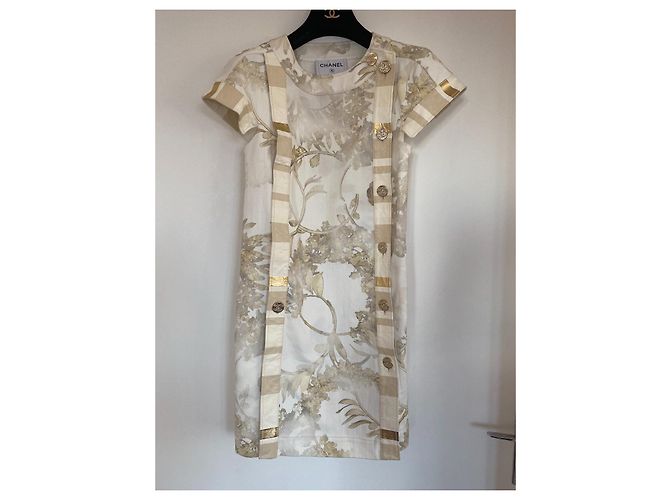 Vestido Chanel de algodón y piel blanco - vista 3