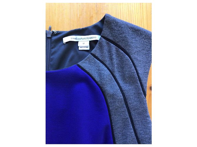Diane Von Furstenberg DvF Hallie Kleid Colourblock, US 12 Blau Grau - Ansicht 3