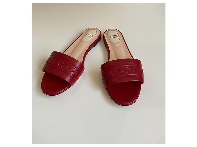 Fendi Red Leather Mules - view 2