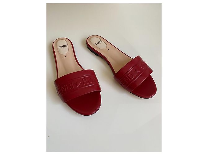 Fendi Red Leather Mules - view 3