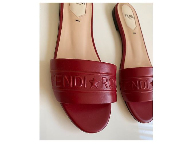 Fendi Red Leather Mules - view 4