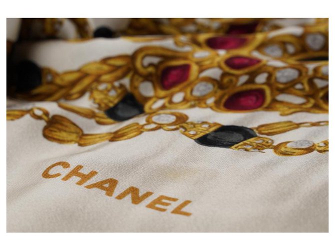 Chanel Sciarpa a catena Gripoix in seta bianca - vista 11