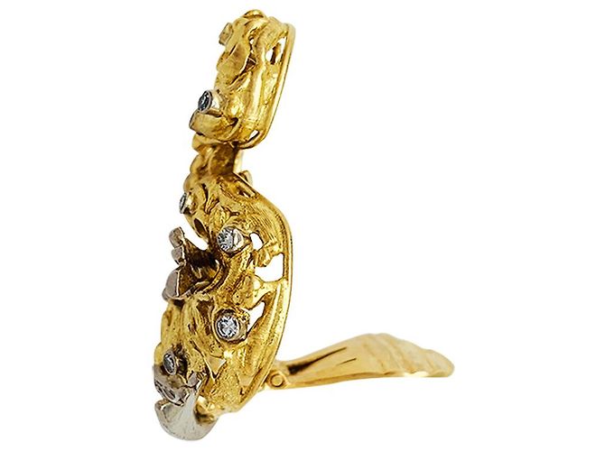 Orecchini Zolotas "Fish" in oro giallo, platino e diamanti. - vista 3
