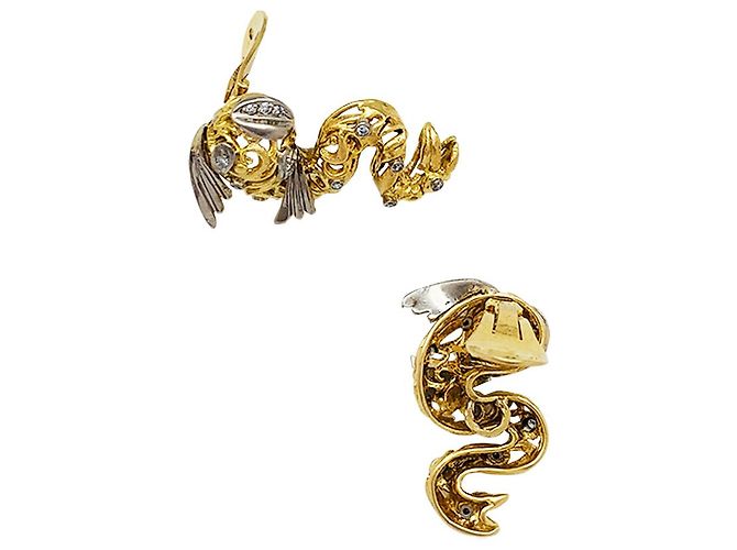 Orecchini Zolotas "Fish" in oro giallo, platino e diamanti. - vista 4