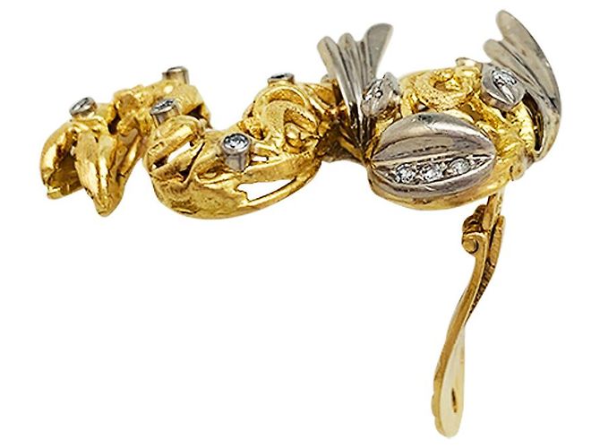 Orecchini Zolotas "Fish" in oro giallo, platino e diamanti. - vista 5
