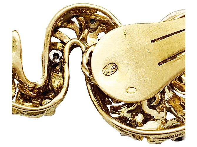 Orecchini Zolotas "Fish" in oro giallo, platino e diamanti. - vista 8