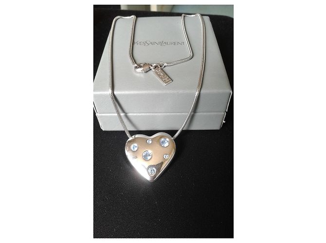 Collana Yves Saint Laurent in argento con pendente cuore azzurro - vista 2