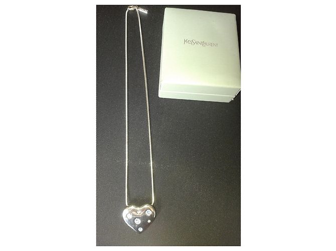 Collana Yves Saint Laurent in argento con pendente cuore azzurro - vista 3