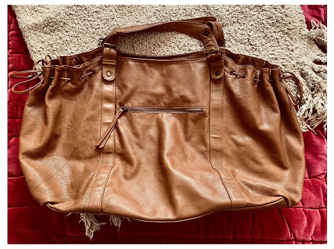 Borsa da viaggio Gerard Darel in pelle color caramello - vista 6