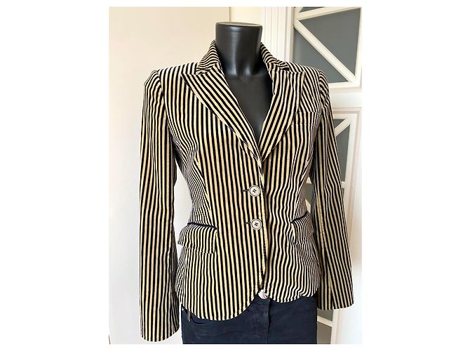 Etro Herz Samtjacke gestreift beige schwarz - Ansicht 2