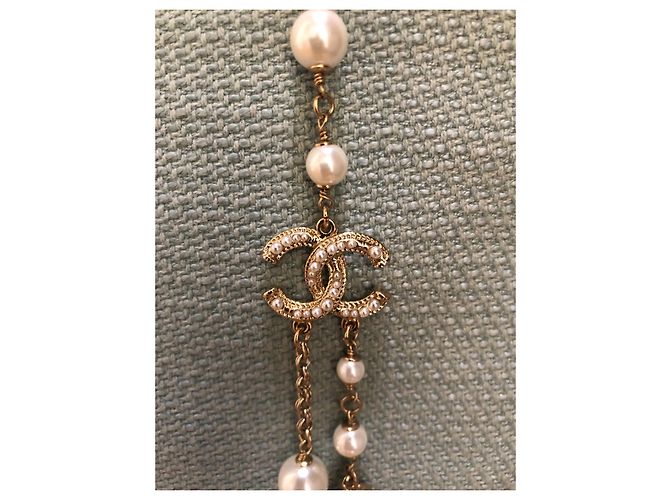 Chanel Collares largos Dorado Blanco roto - vista 3