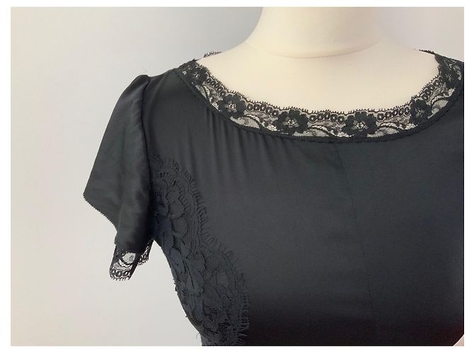 Dolce & Gabbana Abito da sera Chanel di media lunghezza in raso di seta e pizzo Nero - vista 2