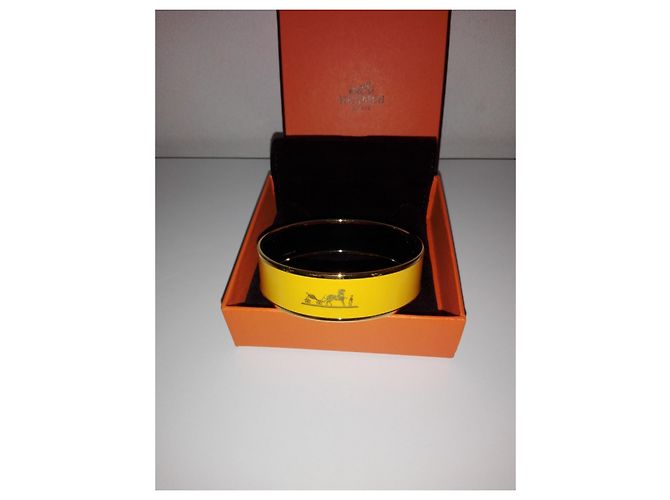 Bracciale Hermès Caleche Large Smalto Giallo Placcato Oro - vista 3