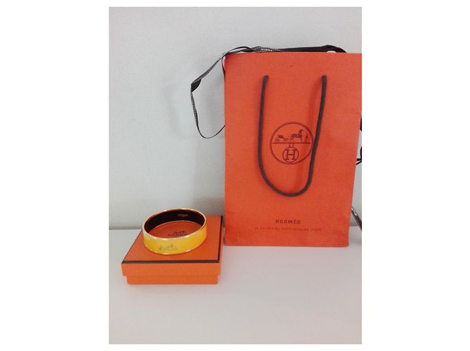 Bracciale Hermès Caleche Large Smalto Giallo Placcato Oro - vista 5
