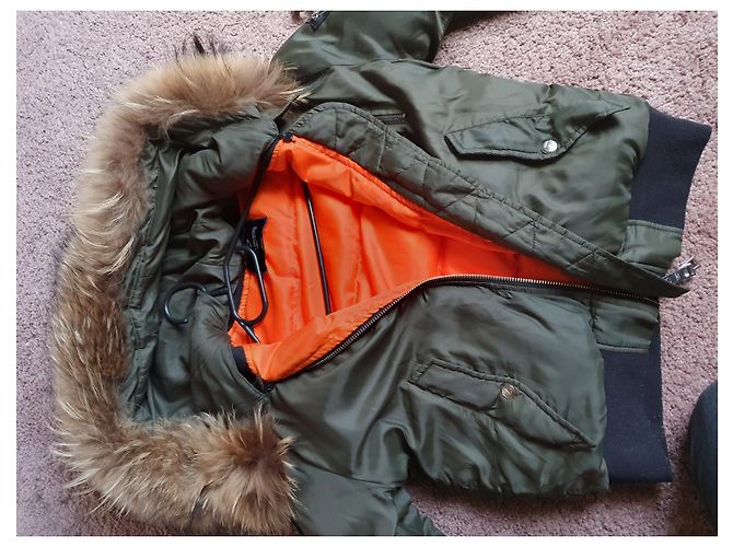 Autre Marque Chaqueta de tela kaki con piel real extraíble Talla M Caqui - vista 3
