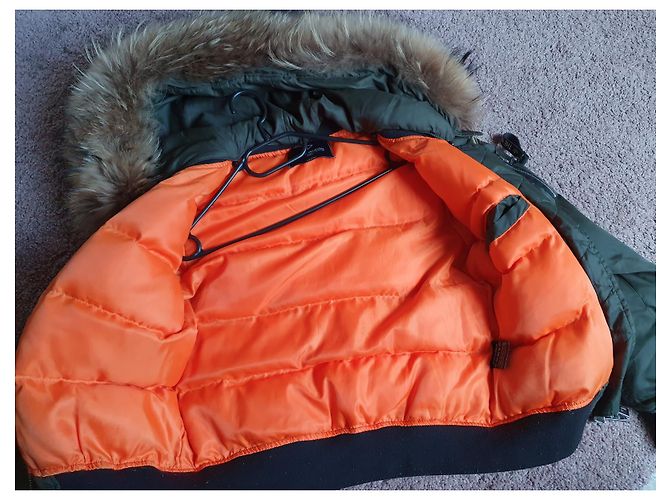 Autre Marque Chaqueta de tela kaki con piel real extraíble Talla M Caqui - vista 4