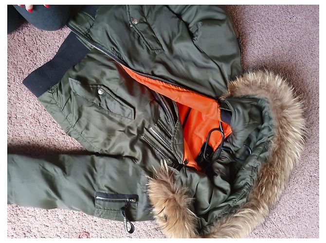 Autre Marque Chaqueta de tela kaki con piel real extraíble Talla M Caqui - vista 6
