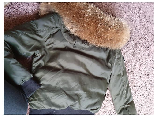 Autre Marque Chaqueta de tela kaki con piel real extraíble Talla M Caqui - vista 7