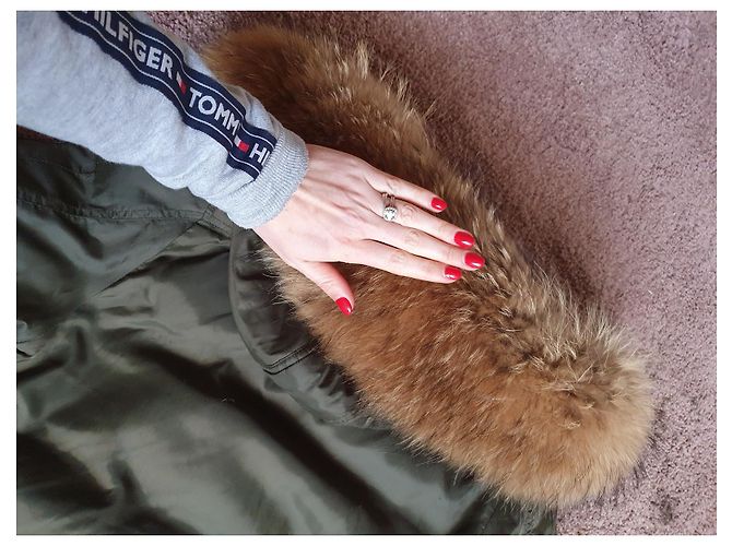Autre Marque Chaqueta de tela kaki con piel real extraíble Talla M Caqui - vista 8