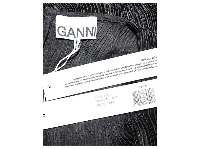 Ganni Plisierter Kleid mit Gürtel aus schwarzer Viskose - Ansicht 3