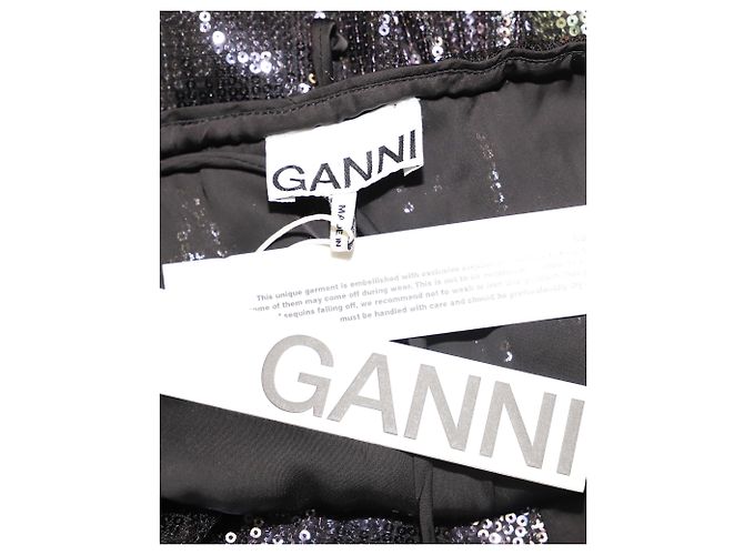 Ganni Plisierter Kleid mit Gürtel aus schwarzer Viskose - Ansicht 4